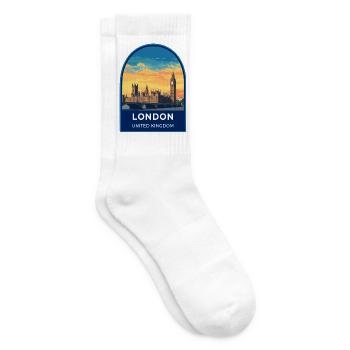 London, UK Big Ben Westminster Bridge Reiseabzeichen - Tennissocken - Weiß - Rechts