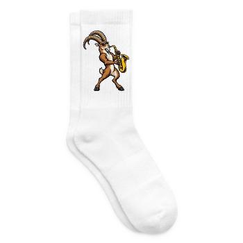 Steinbock mit Saxophon – Sternzeichen - Tennissocken - Weiß - Rechts