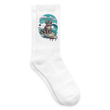 Surfer-Katze in tropischer Welle - Tennissocken - Weiß - Rechts