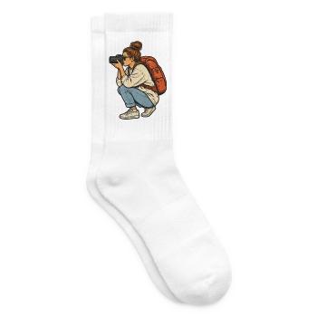 Reisefotografin mit Kamera - Tennissocken - Weiß - Rechts