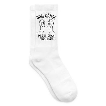 Drei Gänse die sich dumm anschauen - Dumme Gans - Tennissocken - Weiß - Rechts