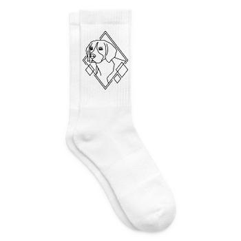 Beagle in Geometric Shape - Line Art Design - Tennis socks - white - Right