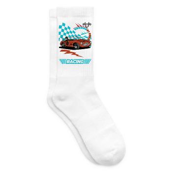 Vintage Race Car Speedster Illustration - Tennis socks - white - Right