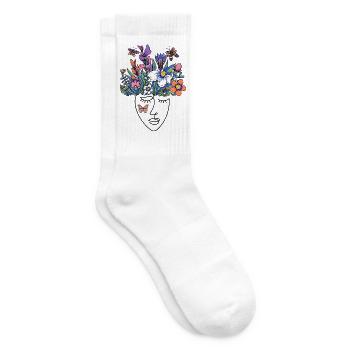 Blumiges Fantasy-Motiv mit Schmetterlingen - Tennissocken - Weiß - Rechts