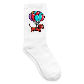 Dackelhund mit Luftballons - Tennissocken - Weiß - Rechts