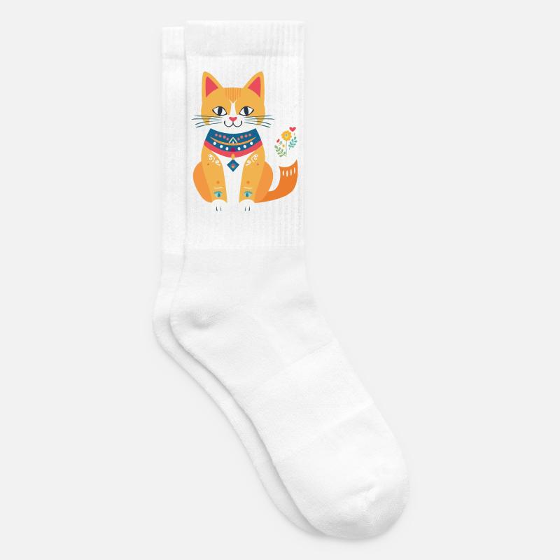 süße Folklore-Katze - Tennissocken - Weiß