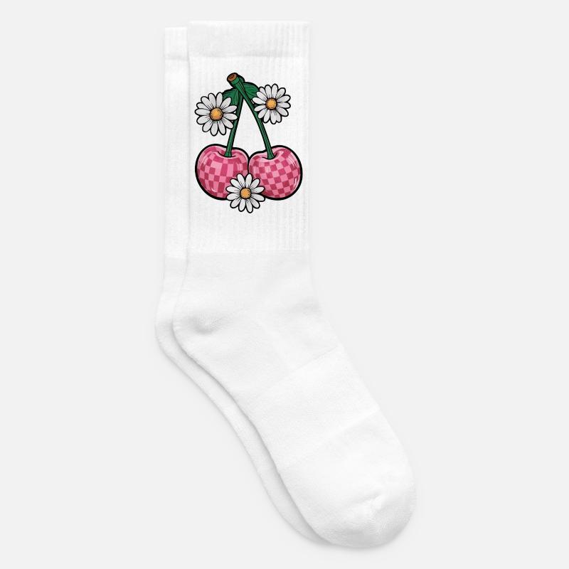 Charming Cherry and Daisy - Tennis socks - white
