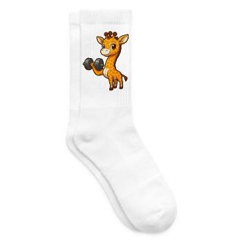 Girafe Entraînement Mignon Dessin Animé Fitness Haltère - Chaussettes de tennis - blanc - Droite