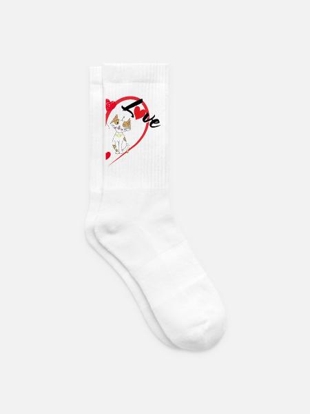 Katze mit der Aufschrift Liebe halbes Herz - Tennissocken - Weiß