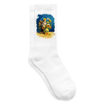 🌻😻 Le chat de Vincent parmi les tournesols – peinture - Chaussettes de tennis - blanc - Droite