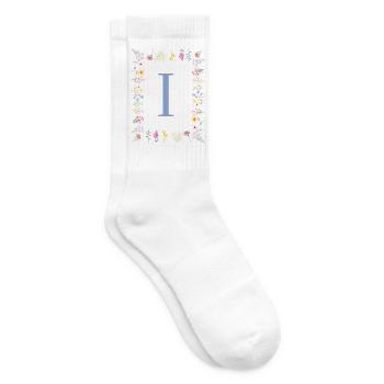 Florale Initial "I" Blumenmonogramm - Tennissocken - Weiß - Rechts