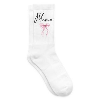 Mama Design mit Rosa Schleife – Süßes Mama Motiv - Tennissocken - Weiß - Rechts