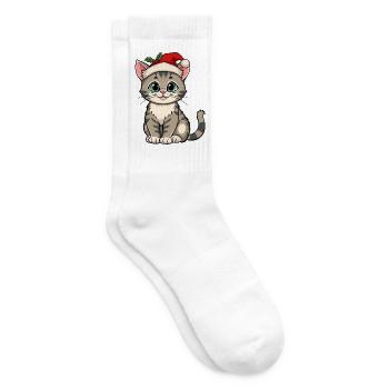 Weihnachtskätzchen mit Mütze - Tennissocken - Weiß - Rechts
