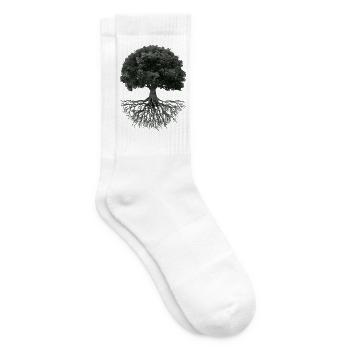 Lebensbaum mit Wurzeln – Schwarzweiß - Tennissocken - Weiß - Rechts