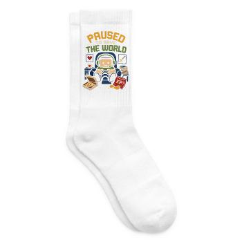 Paused to Save the World – Gamer Spruch - Tennissocken - Weiß - Rechts