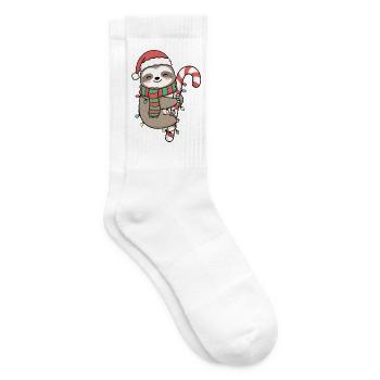 Faultier mit Weihnachtsmütze – Ugly Christmas - Tennissocken - Weiß - Rechts