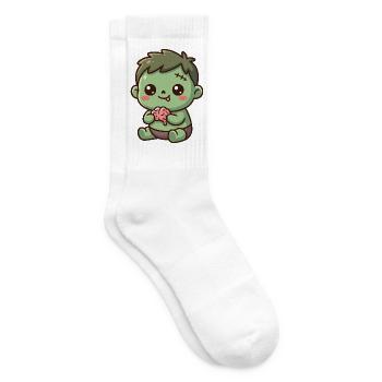 Niedlicher Cartoon-Baby-Zombie hält ein Gehirn - Tennissocken - Weiß - Rechts