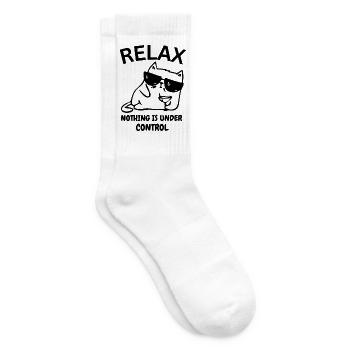 Lustiger Spruch - Relax nothing is under control - Tennissocken - Weiß - Rechts