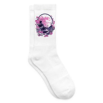 japanese cherry blossom Kirschblüten & Mond Japan - Tennissocken - Weiß - Rechts
