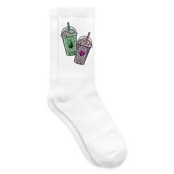Gemstone Iced Coffee – Pink & Green Crystal Drinks - Tennissocken - Weiß - Rechts