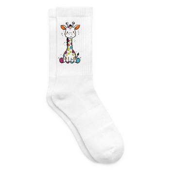 Süße Bunte Giraffe Kinder Baby Safari T-Shirt - Tennissocken - Weiß - Rechts