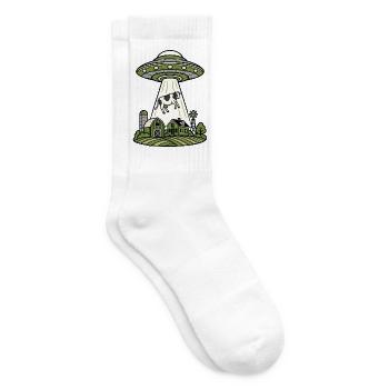 UFO Entführung Kuh Bauernhof Retro Sci-Fi Shirt - Tennissocken - Weiß - Rechts