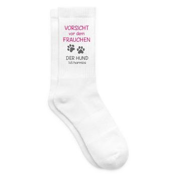 Vorsicht vor dem Frauchen Hund ist harmlos - Tennissocken - Weiß - Rechts