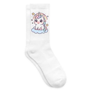 Kawaii Unicorn on Cloud with Rainbow Stars - Tennis socks - white - Right