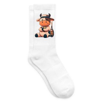 Süße Tennis Kuh Mit Schläger Und Ball - Tennissocken - Weiß - Rechts