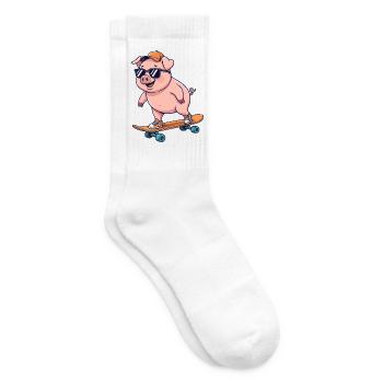 Lustiges Schwein läuft auf Skateboard Cartoon-Skater - Tennissocken - Weiß - Rechts