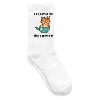 Sweet Pisces Cat – Zodiac sign full of magic - Tennis socks - white - Right