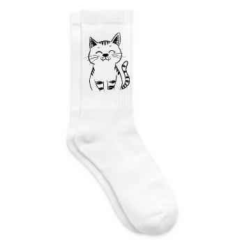Dessin de trait minimaliste de chat souriant – Happy Kitty - Chaussettes de tennis - blanc - Droite