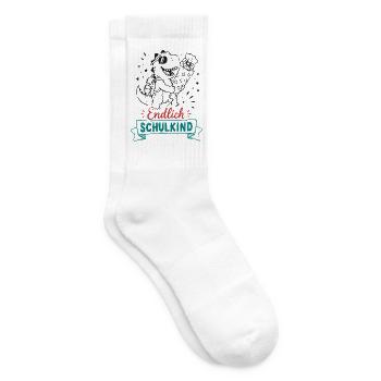 Endlich Schulkind Dino - Tennissocken - Weiß - Rechts