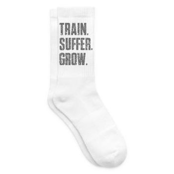 Train Suffer Grow Grunge Theme - Gray - Tennis socks - white - Right