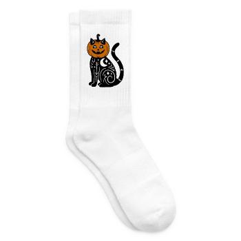 Halloween Katze Kürbiskostüm - Tennissocken - Weiß - Rechts