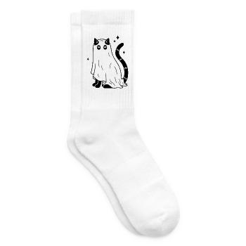 Halloween Katze Gespenst - SW mit Sternen - Tennissocken - Weiß - Rechts
