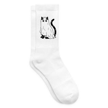 Halloween Katze Gespenst - SW - Tennissocken - Weiß - Rechts