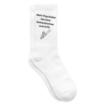 Mein Psychiater hat eine Kettenbremse und 4 PS. - Tennissocken - Weiß - Rechts