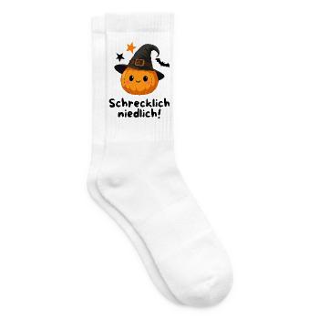 Schrecklich Niedlich – Süßer Halloween Kürbis  - Tennissocken - Weiß - Rechts