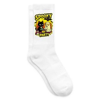 🎃 Gruselige Party – Halloween 2 Katzen-Hund-Eule - Tennissocken - Weiß - Rechts