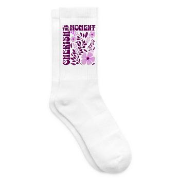 Cherish The Moment Blumen Floral Retro Geschenk    - Tennissocken - Weiß - Rechts