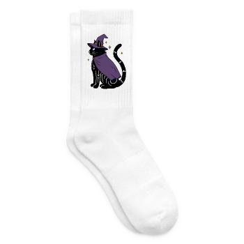 Magische Halloween Katze als Hexe - Bunt - Tennissocken - Weiß - Rechts