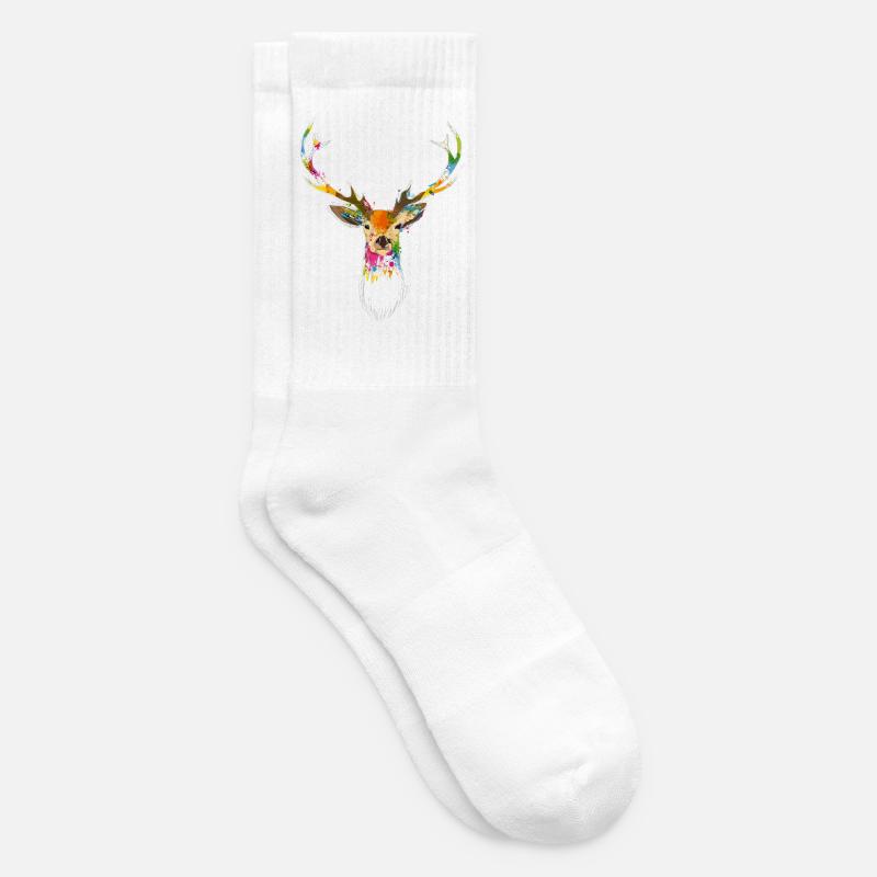 Bunter Hirschkopf – Aquarell & Graffiti Design - Tennissocken - Weiß