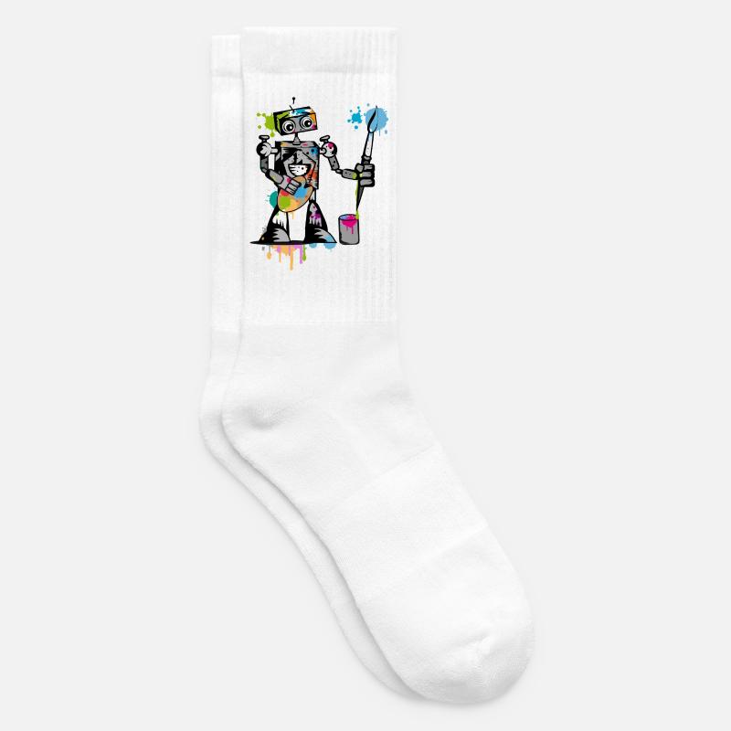 Roboter mit einem Pinsel - Tennissocken - Weiß