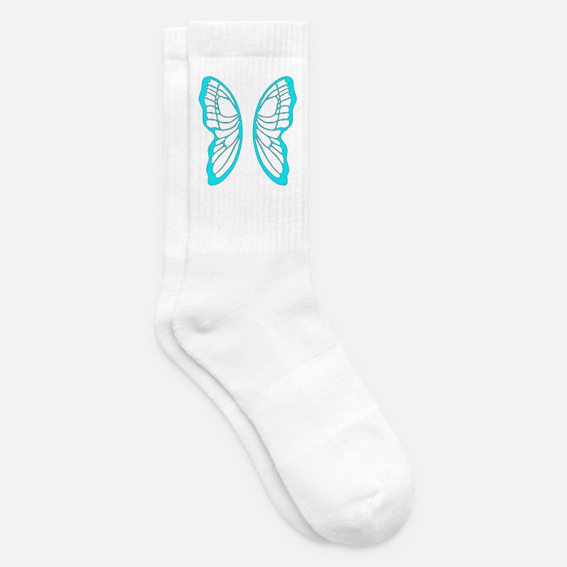 Turquoise butterfly wing pattern on black - Tennis socks - white