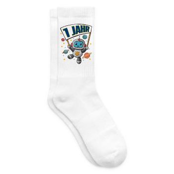1 Jahr Kleiner Roboter als Astronaut im Weltraum - Tennissocken - Weiß - Rechts