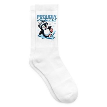 Proudly Awkward – Süßer Pinguin rutscht auf dem Ei - Tennissocken - Weiß - Rechts