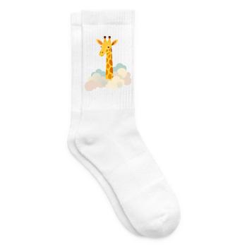 Gentle giraffe above the clouds – Dreamlike motif - Tennis socks - white - Right