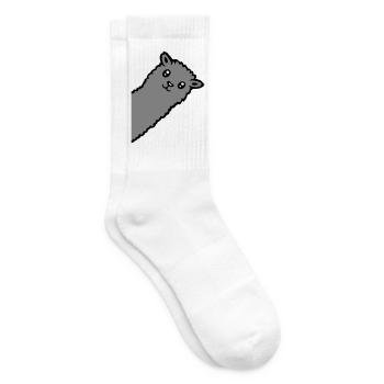 Gray Alpaca Llama Head Curious Funny Look - Tennis socks - white - Right
