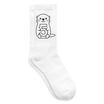 Otter Holding the Number 5 Cartoon Illustration - Tennis socks - white - Right